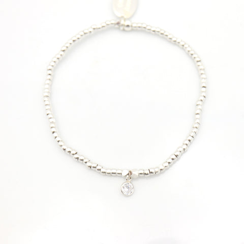 April - Clear "Diamond" Birthstone SILVER Beaded Bracelet