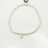 August - Light Peridot Birthstone SILVER Beaded Bracelet