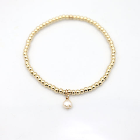 June - Pearl Birthstone Gold Beaded Bracelet