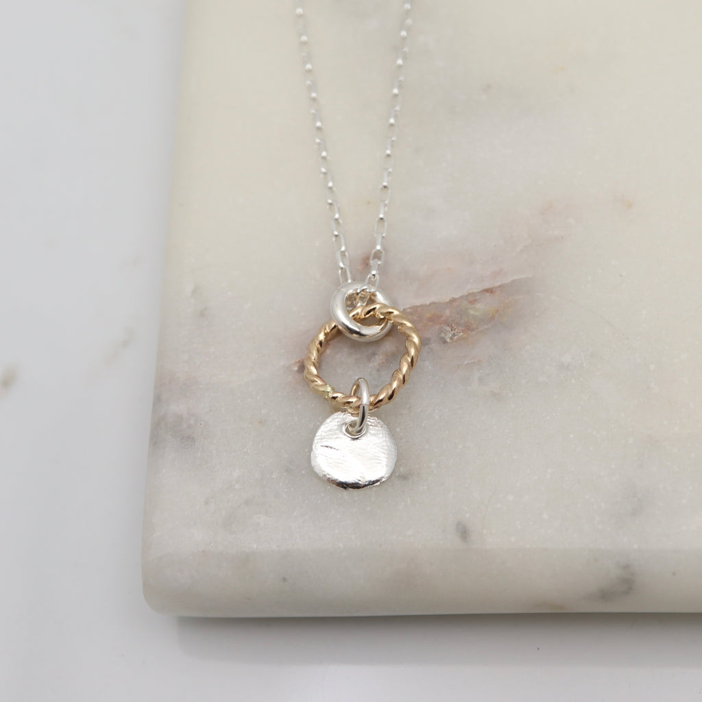 Halo Collection:  Gold Halo & Silver Medallion Necklace