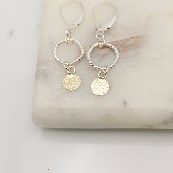 Halo Collection:  Silver Halo Hoops & Gold Medallion Earrings