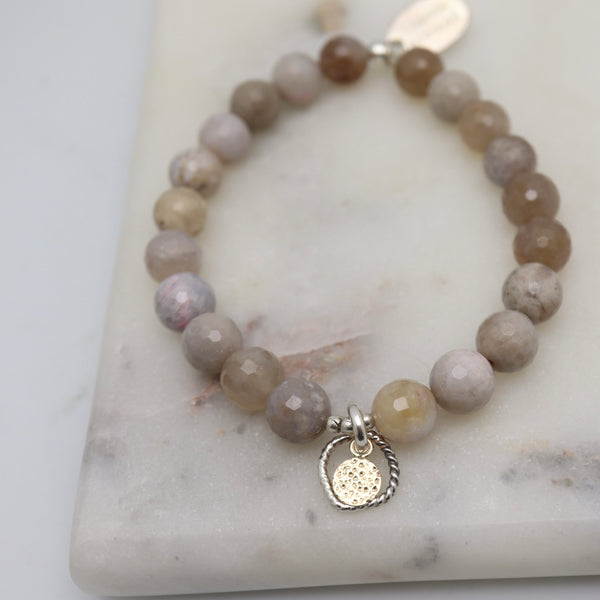 Halo Collection:  Coral Fossil Agate & Silver Halo Pendant