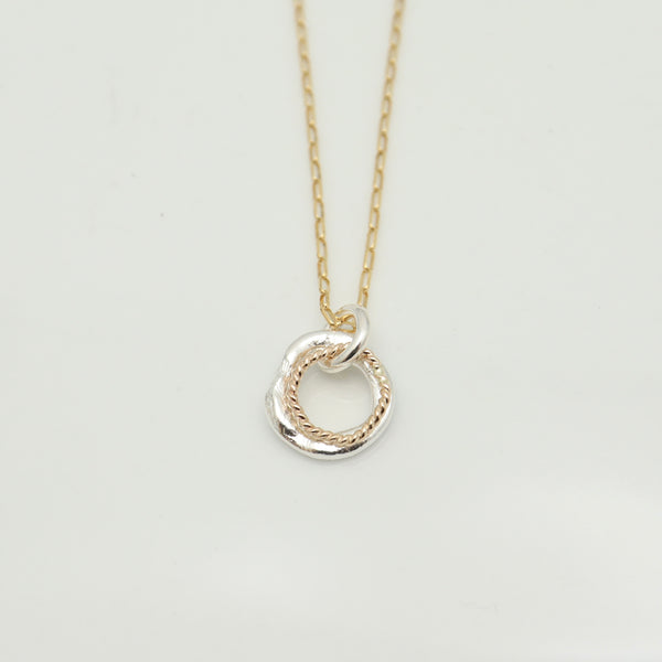 Halo Collection:  Double Halo Silver & Gold Link Pendant Necklace