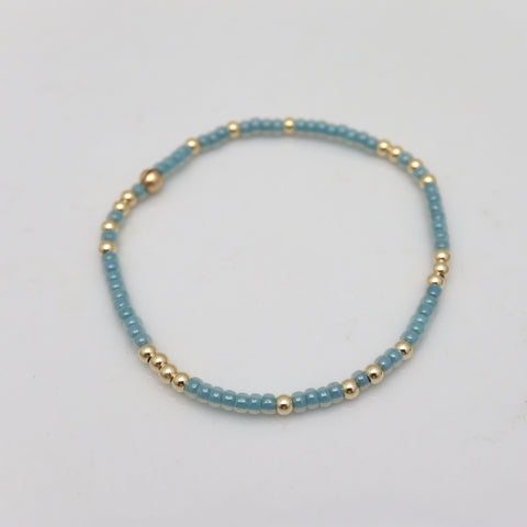 Japanese Toho Bead & Gold Stretch Bracelet - Aqua