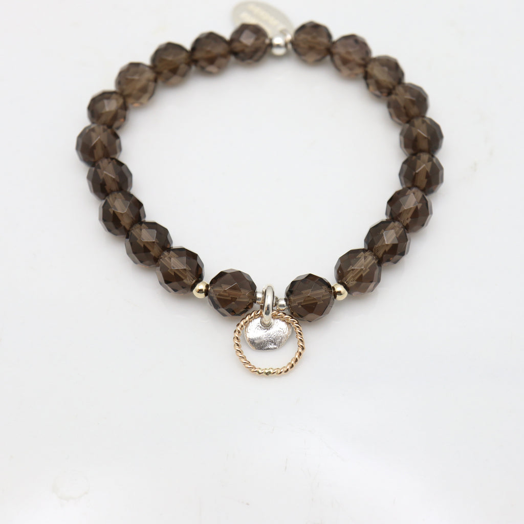 Halo Collection:  Smokey Quartz with Gold Halo & Silver Medallion Pendant