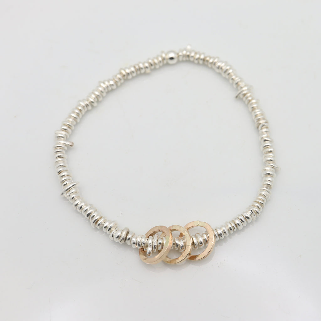 Freeform Fine Silver Bracelet with 3 GOLD Links