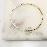 Personalized Petite Silver Ring & Gold Heart Mixed Metal Stretch Bracelet