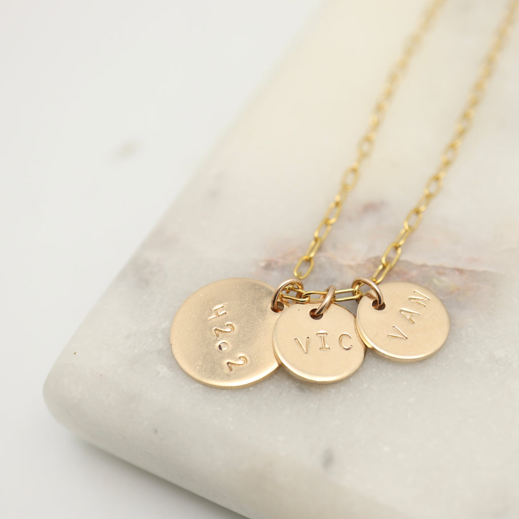 Personalized One Large & 2 Petite Gold Disc Pendant Necklace