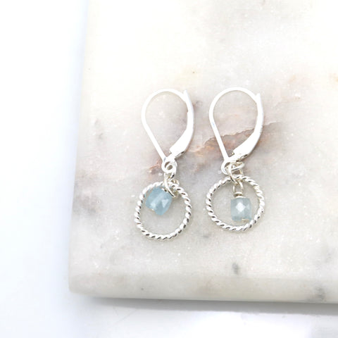 March - Aquamarine Genuine Birthstone Sterling Silver Earrings