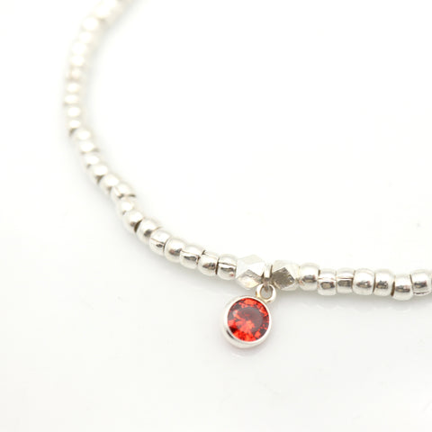 July - Ruby Birthsthone SILVER Beaded Bracelet