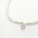 June - Light Amethyst Birthstone SILVER Beaded Bracelet