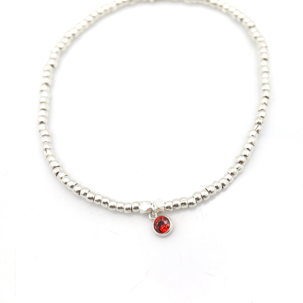 January - Garnet Birthstone SILVER Beaded Bracelet