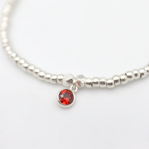 January - Garnet Birthstone SILVER Beaded Bracelet