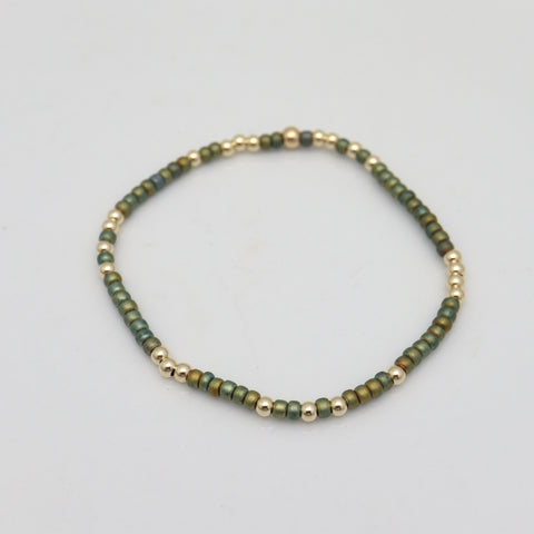 Japanese Toho Seed Bead & Gold Bracelet - Olive Gold