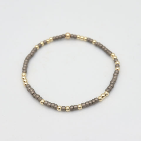 Japanese Toho Seed & Gold Stretch Bracelet - Matte Gun Metal Grey