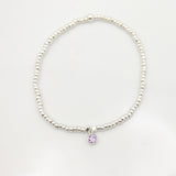 June - Light Amethyst Birthstone SILVER Beaded Bracelet