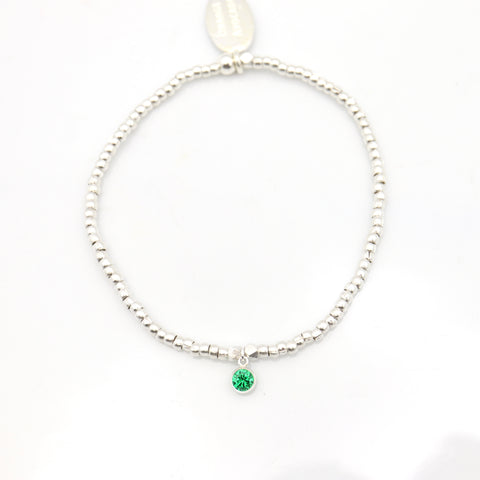 May - Emerald Birthstone SILVER Beaded Bracelet