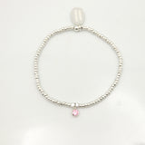 October - Pink Tourmaline Birthstone SILVER Beaded Bracelet