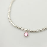 October - Pink Tourmaline Birthstone SILVER Beaded Bracelet