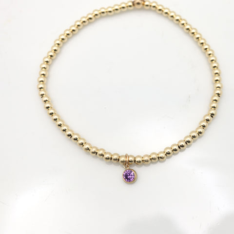 February - Amethyst Birthstone GOLD Beaded Bracelets