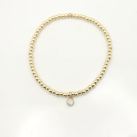 April - Clear "Diamond" Birthstone GOLD Beaded Bracelet