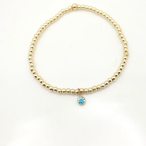 March - Aquamarine Birthstone GOLD Beaded Bracelet