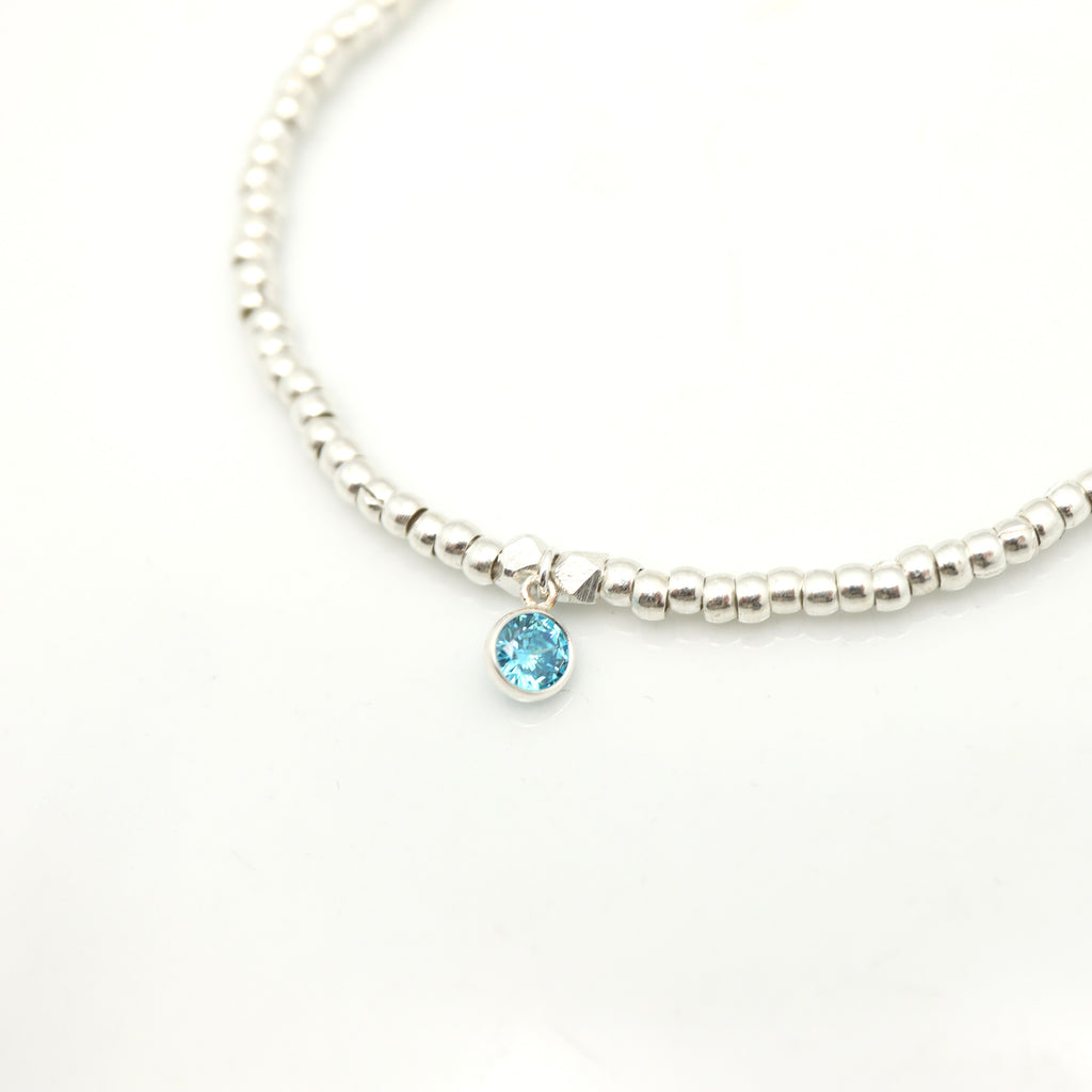 December - Blue Topaz Birthstone SILVER Beaded Bracelet