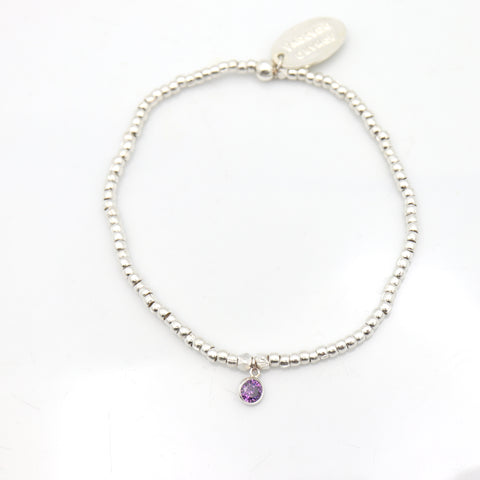 February - Amethyst Birthstone SILVER Beaded Bracelet