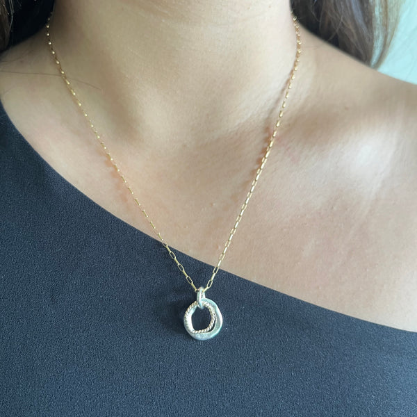 Halo Collection:  Double Halo Silver & Gold Link Pendant Necklace