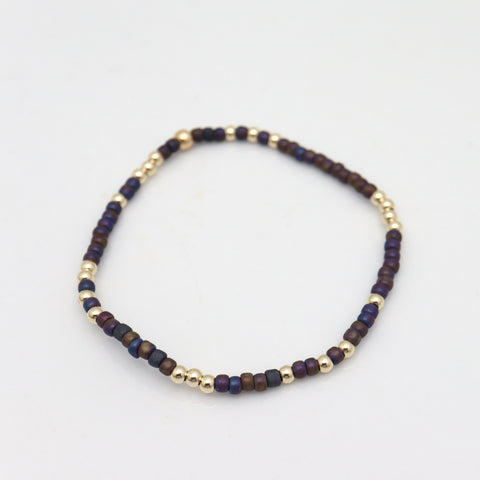 Japanese Toho Seed Bead & Gold Stretch Bracelet - Earthy Purple