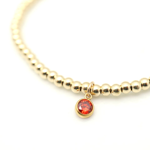 July - Ruby Birthstone GOLD Beaded Bracelet