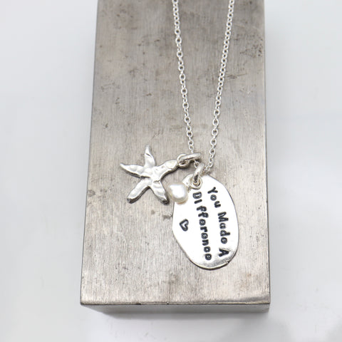 "You Made a Difference" SILVER Starfish Necklace