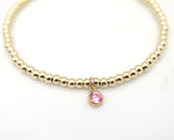 October - Pink Tourmaline Birthstone Gold Beaded Bracelet