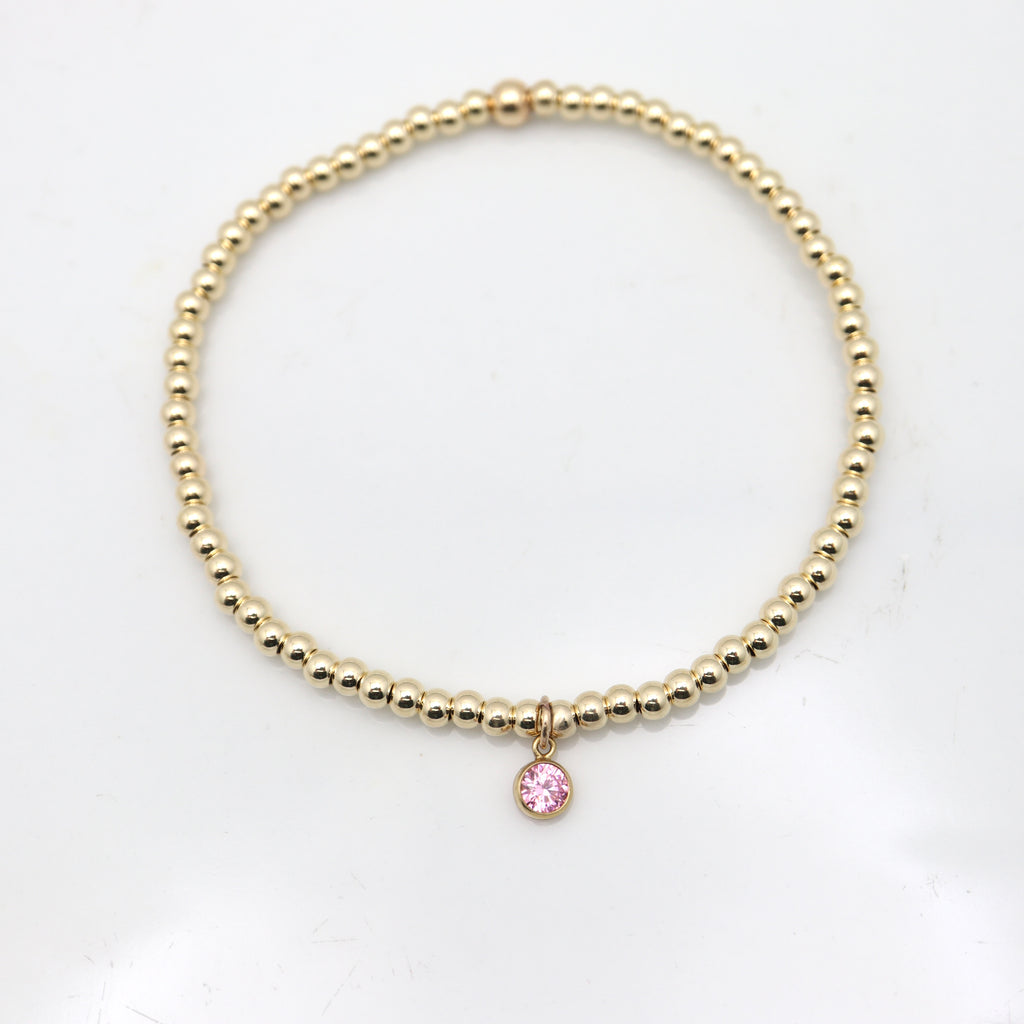 October - Pink Tourmaline Birthstone Gold Beaded Bracelet